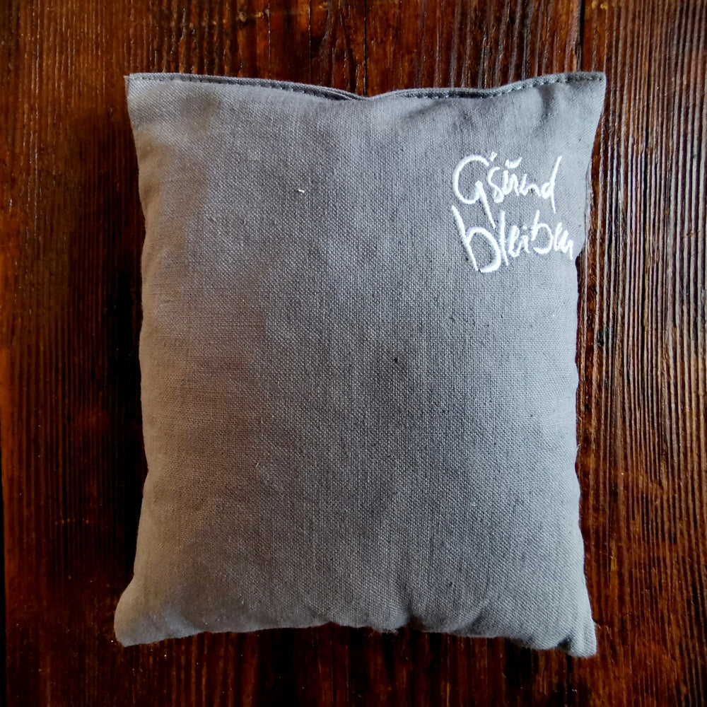 Kleines Zirbenkissen "G'sund bleiben" Grau