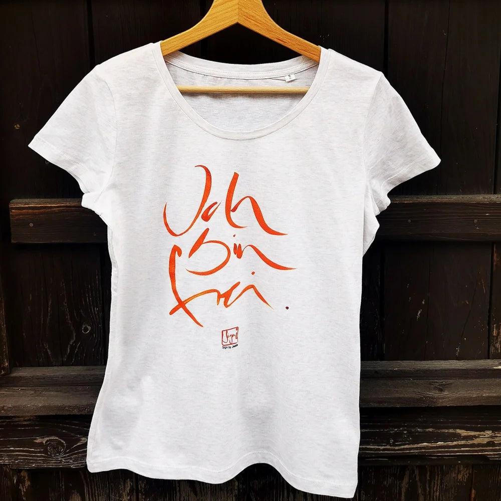 Bequemes Damen Shirt mit „Ich bin frei“ Aufdruck in Rot und Orange