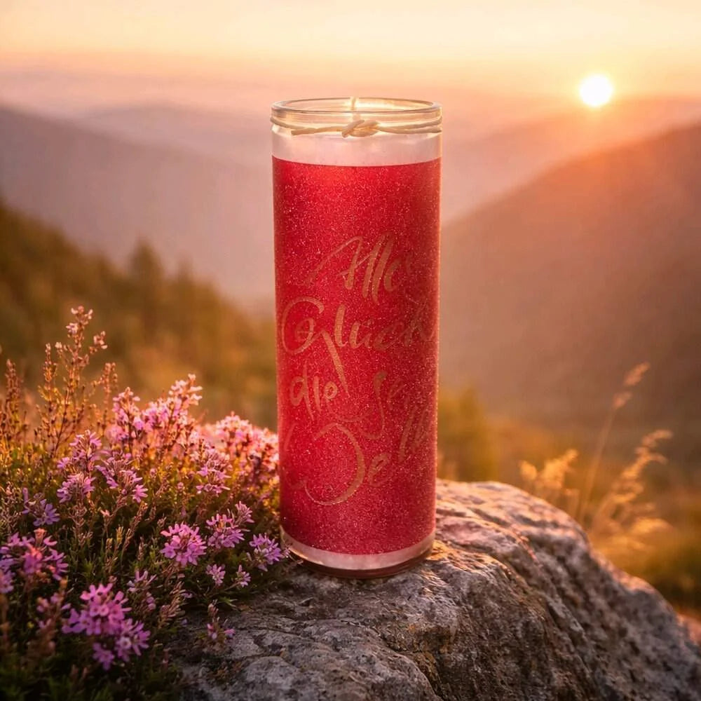 Premium Duftkerze vegan „Alles Glück dieser Welt“ – 100 Stunden Brenndauer, inspirierende Geschenkidee im SignShop.Tirol