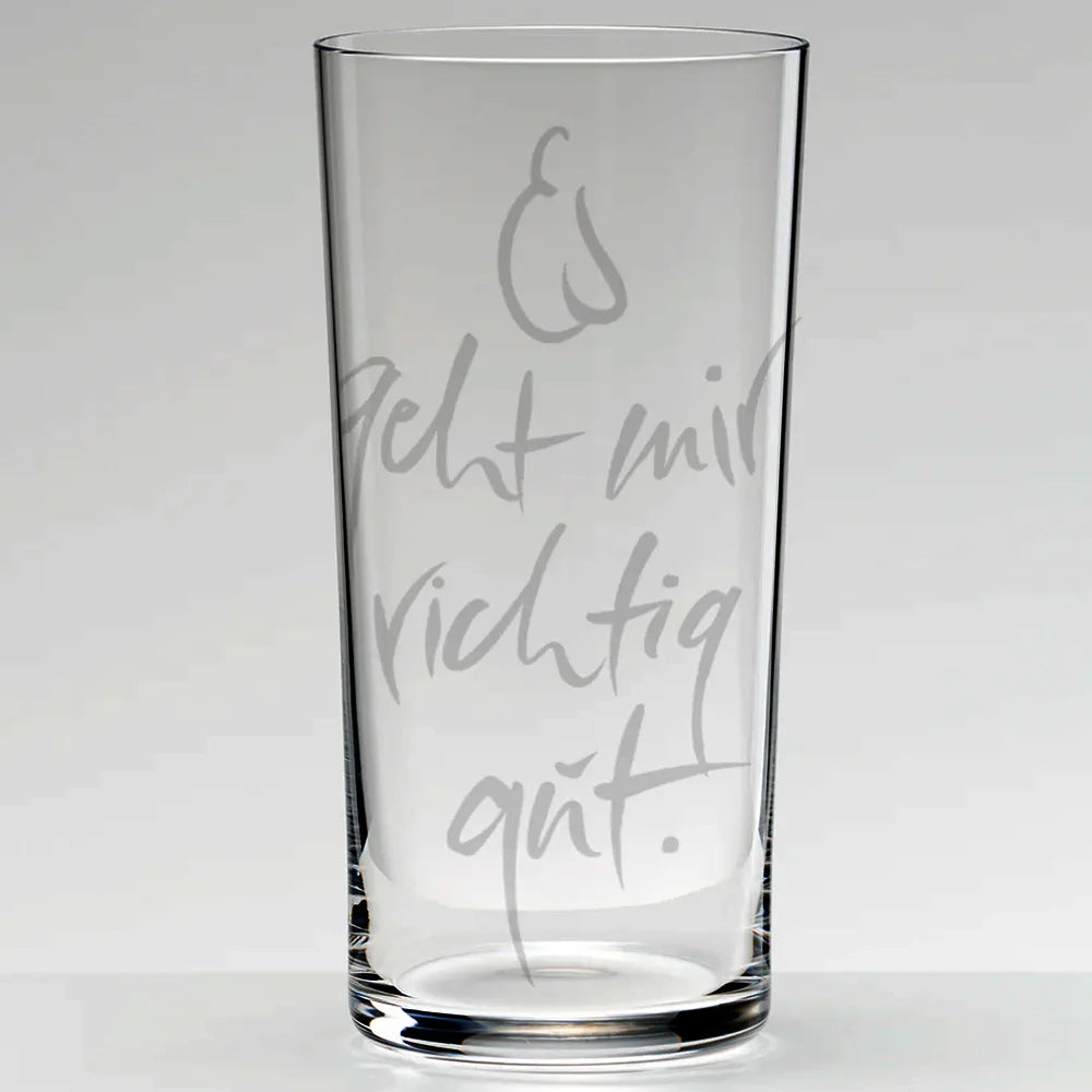 Sign-Wasserglas „Es geht mir richtig gut“ – handveredeltes Premium-Wasserglas, spülmaschinengeeignet und alltagstauglich, die hochwertige Geschenkidee für Menschen, die sich bewusst mehr Wohlbefinden gönnen wollen