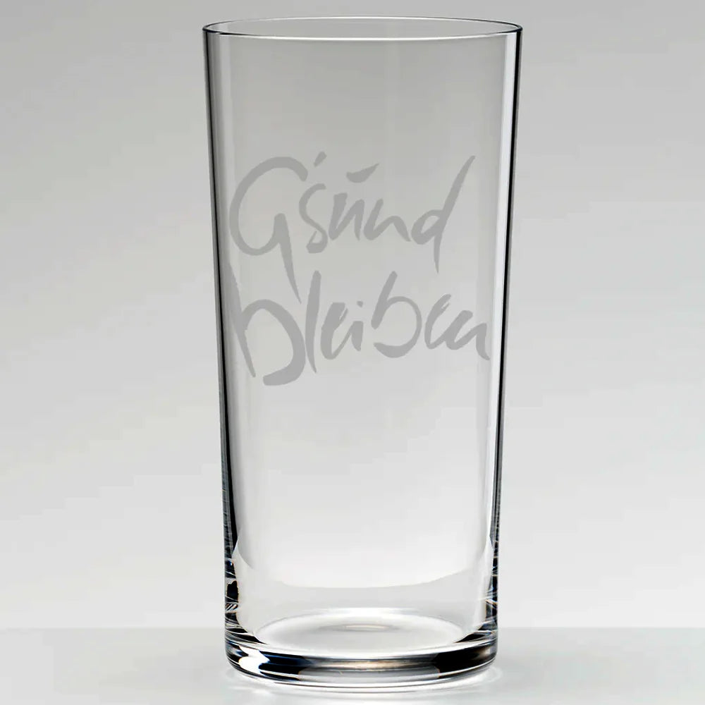 Sign-Wasserglas „G’sund bleiben“ – handveredeltes Premium-Wasserglas, spülmaschinengeeignet und alltagstauglich, die wertschätzende Geschenkidee für Menschen, denen du von Herzen „G’sund bleiben“ wünschst