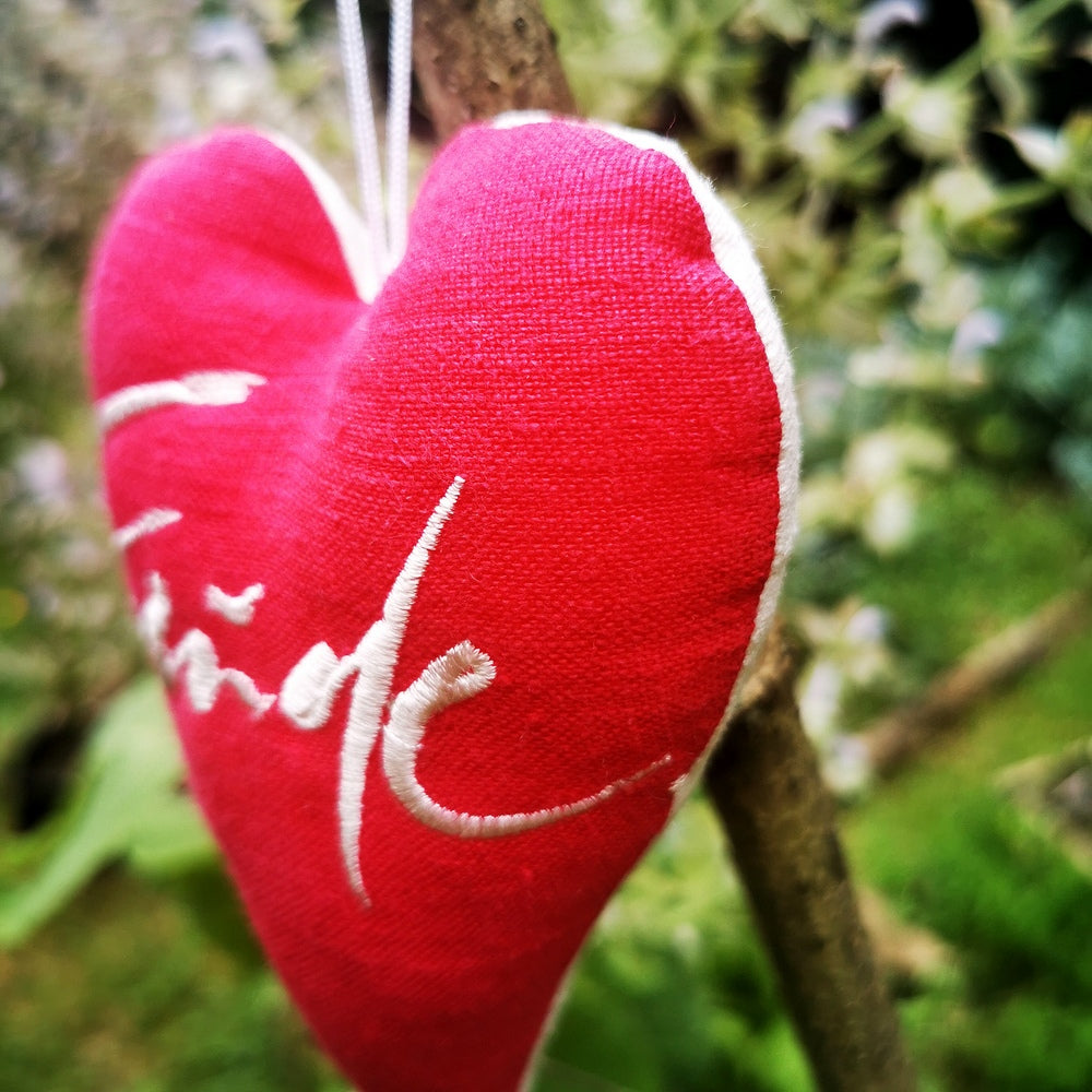 Bauernleinen-Herz "Freude" Rot-Creme