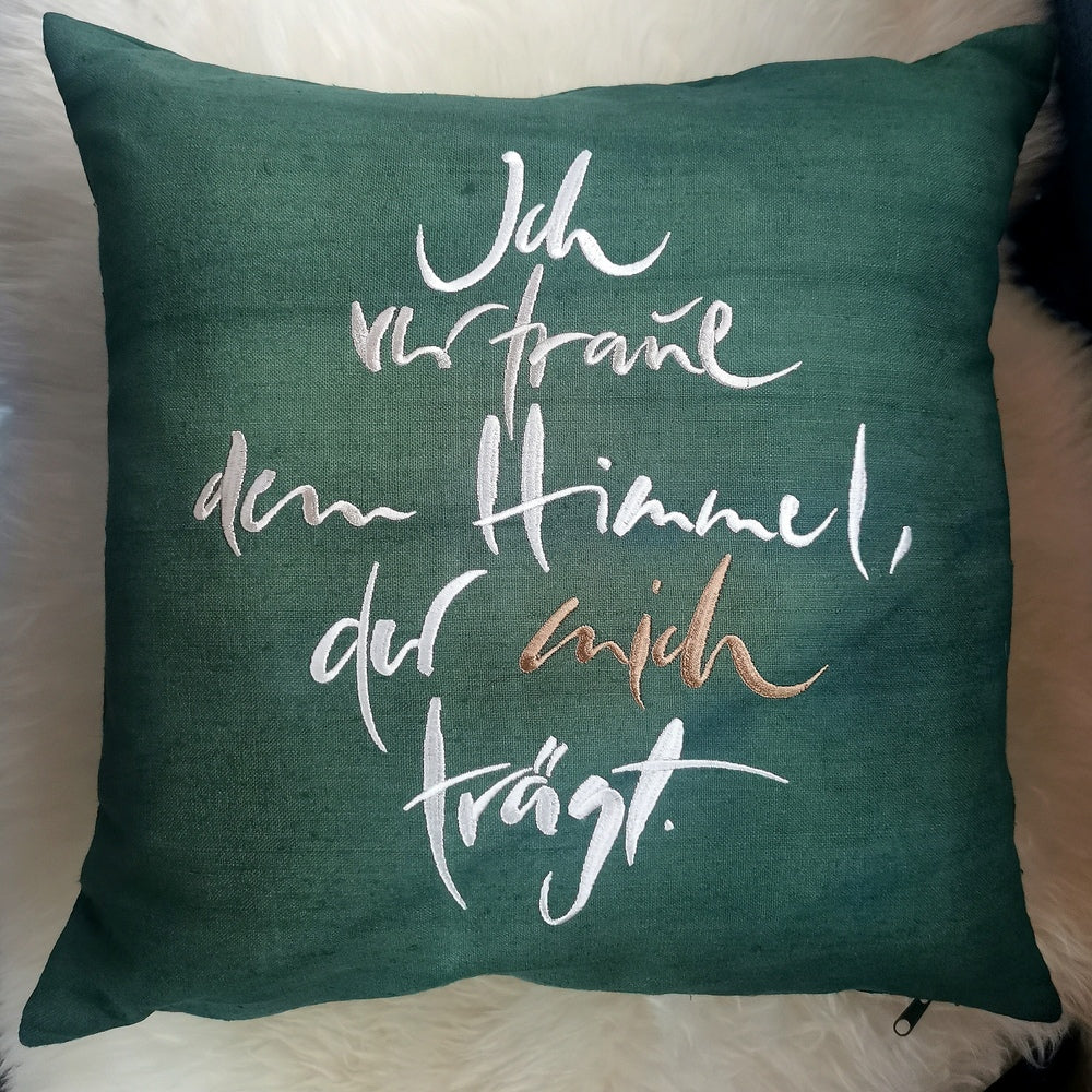 Kissenhülle Bauernleinen "Ich vertraue dem Himmel, der mich trägt."