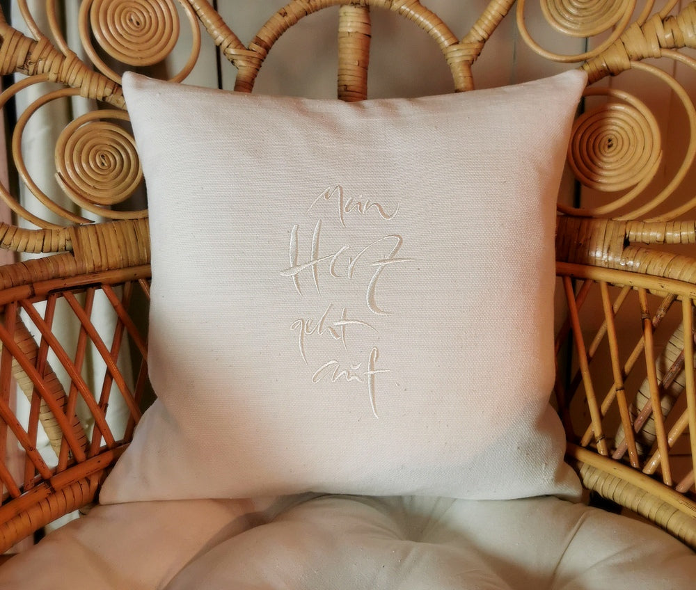 Kissenhülle Bauernleinen "Mein Herz geht auf"