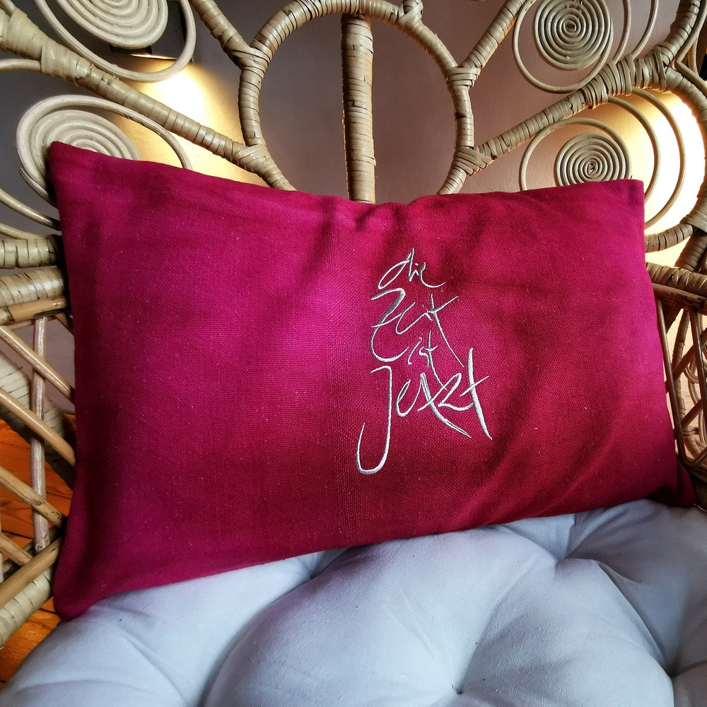 Bauernleinen Zirbenkissen "die Zeit ist Jetzt"