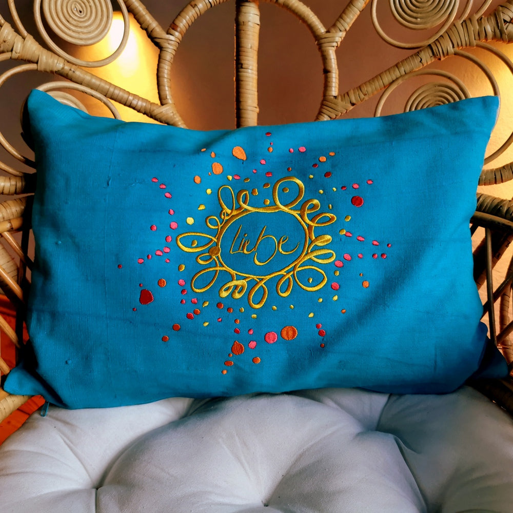 Bauernleinen Zirbenkissen "Liebe/Ornament"