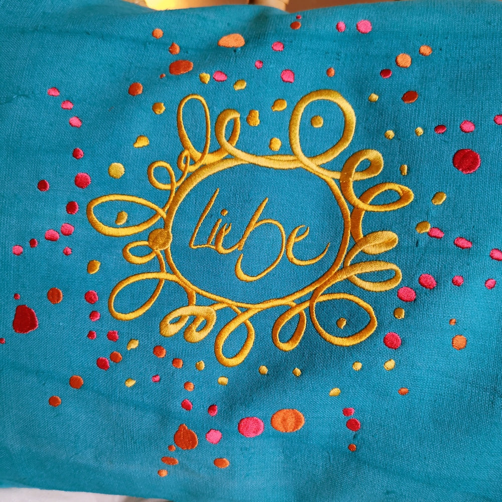 Bauernleinen Zirbenkissen "Liebe/Ornament"