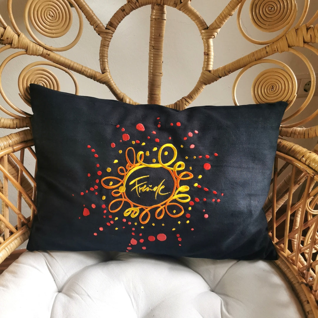 Bauernleinen Zirbenkissen "Freude/Ornament"