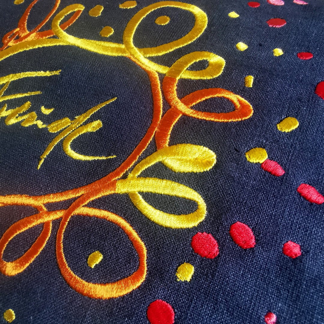 Bauernleinen Zirbenkissen "Freude/Ornament"