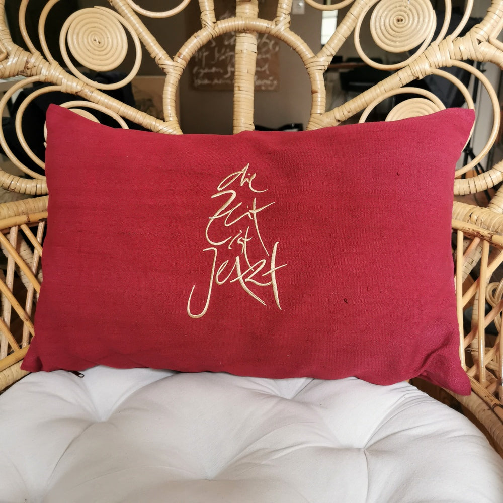 Bauernleinen Zirbenkissen "die Zeit ist Jetzt"