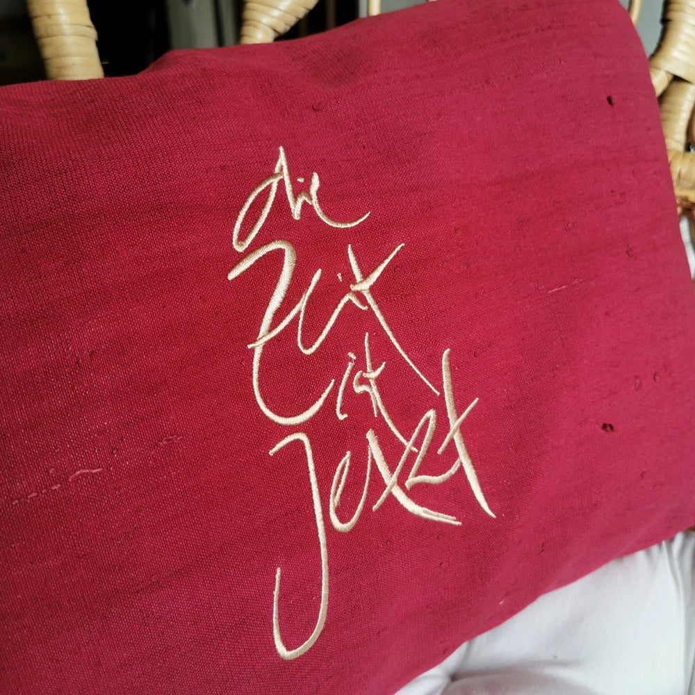 Bauernleinen Zirbenkissen "die Zeit ist Jetzt"