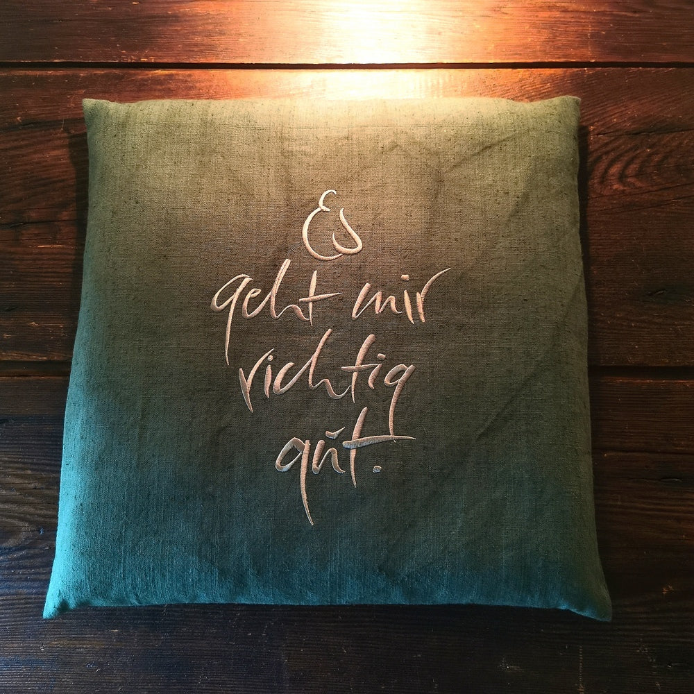 Bauernleinen-Flachkissen "Es geht mir richtig gut."