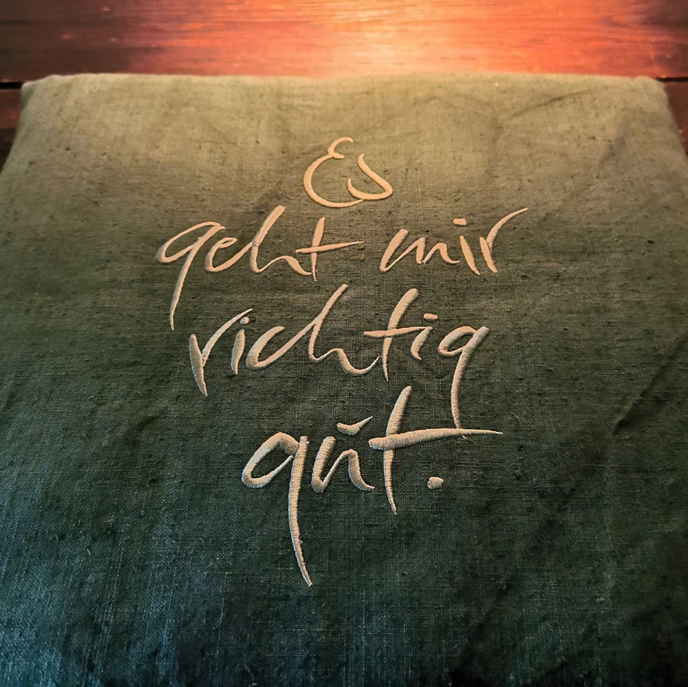 Bauernleinen-Flachkissen "Es geht mir richtig gut."