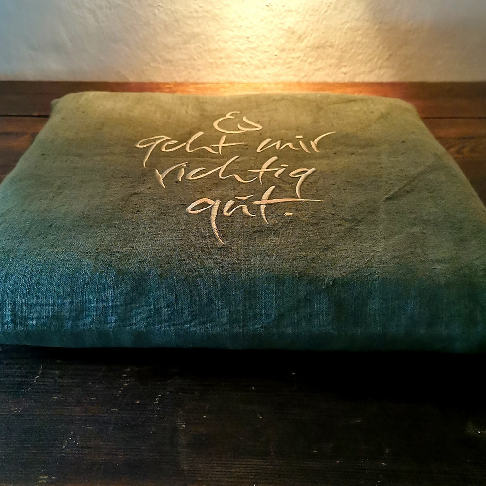 Bauernleinen-Flachkissen "Es geht mir richtig gut."