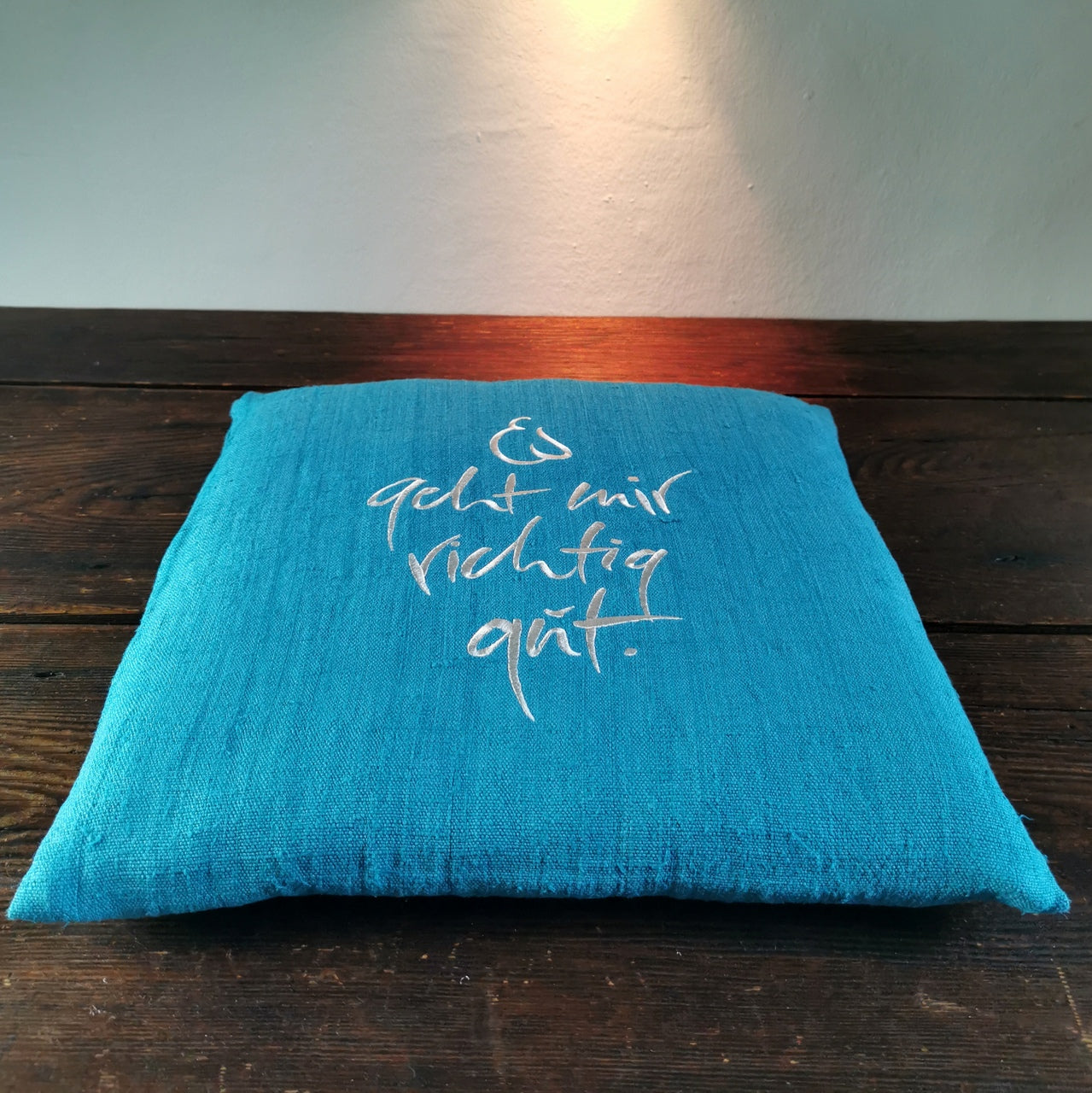 Bauernleinen-Flachkissen "Es geht mir richtig gut."