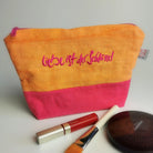 Handgefertigte Kosmetiktasche „Liebe ist der Schlüssel“ in Orange und Pink