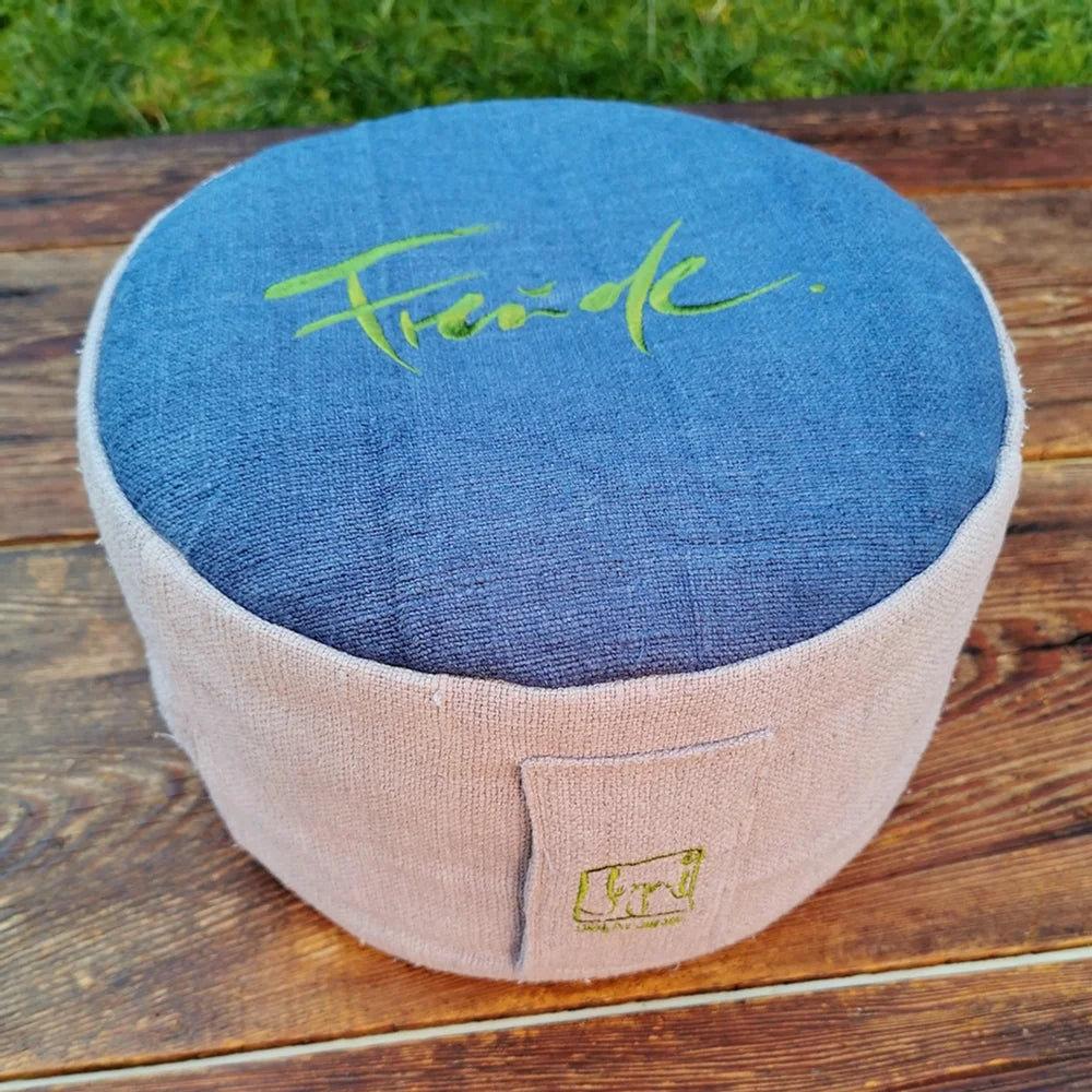 Handgemachtes Bauernleinen Meditationskissen – Premium Yoga Sitzkissen Grau/Blau