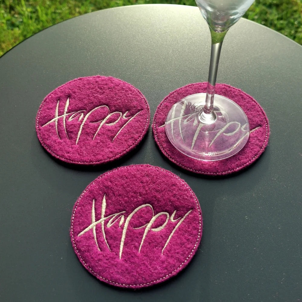 Sign-Glasuntersetzer „Happy“ – edle, violette Untersetzer für Wein-, Wasser- und Teegläser online kaufen