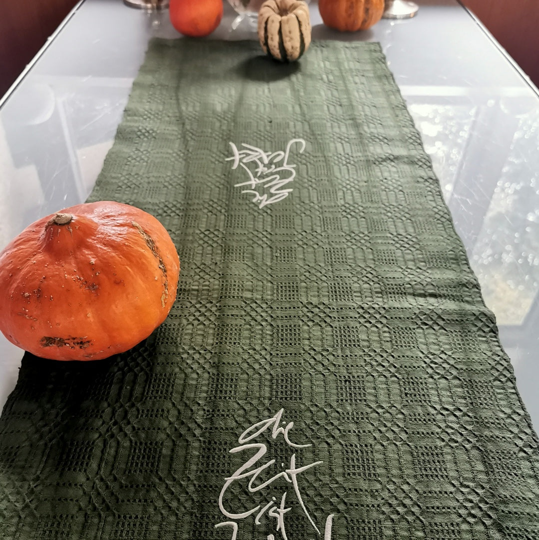 Tischläufer "die Zeit ist Jetzt" Bauernleinen