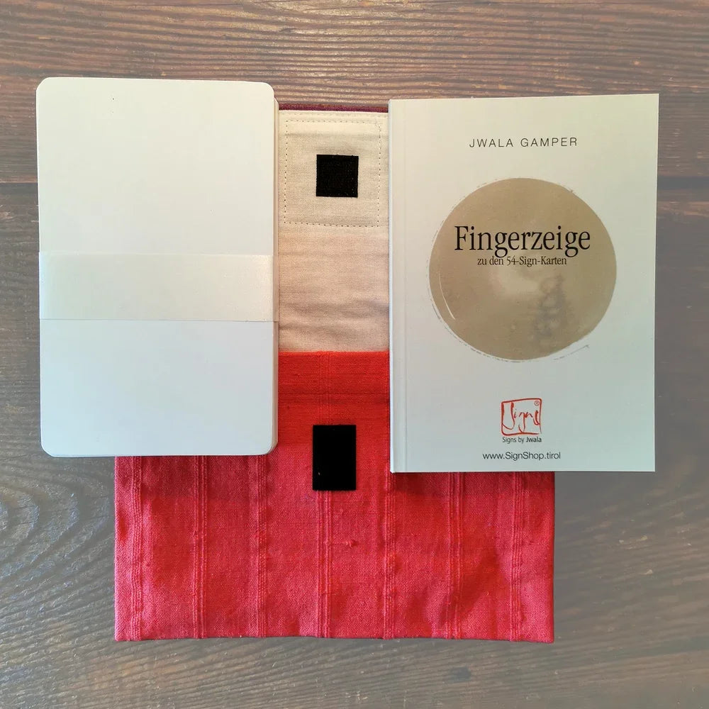 Handgemachtes SignKarten-Set „Fingerzeige“ Rot/Lila – Original von Sign by Jwala®, limitiertes Set, inspirierende Karten für bewussten Lebensstil und spirituelle Entwicklung