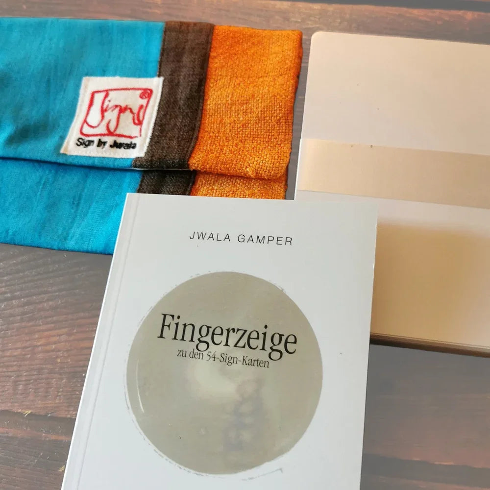 Premium SignKarten-Set „Fingerzeige“ Braun/Orange/Türkis – einzigartiges Bauernleinen Kartenset für Achtsamkeit & Spiritualität im SignShop.Tirol