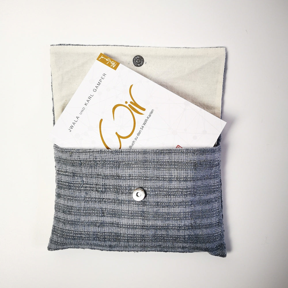 WIR-Karten-Set + WIR-Bauernleinentasche - Grau/gestreift