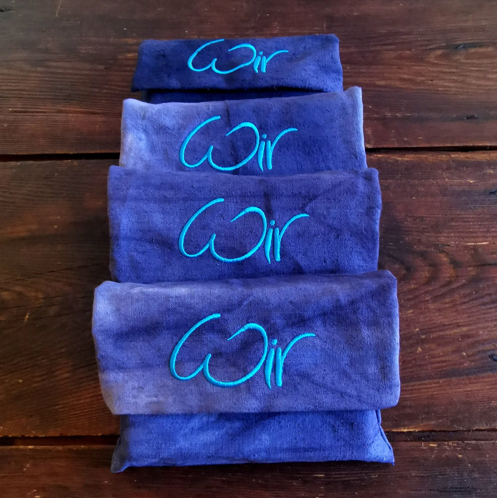 WIR-Karten-Set + WIR-Bauernleinentasche - Jeansblau (Batik)