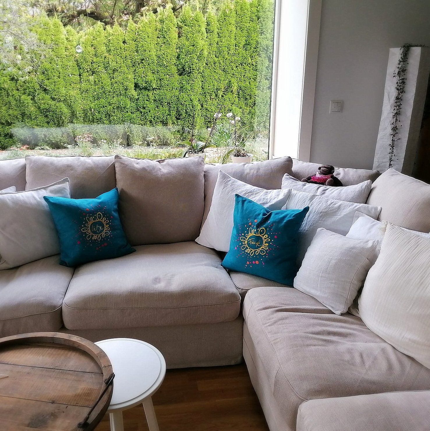 Kissenhülle Bauernleinen "Liebe/Ornament"