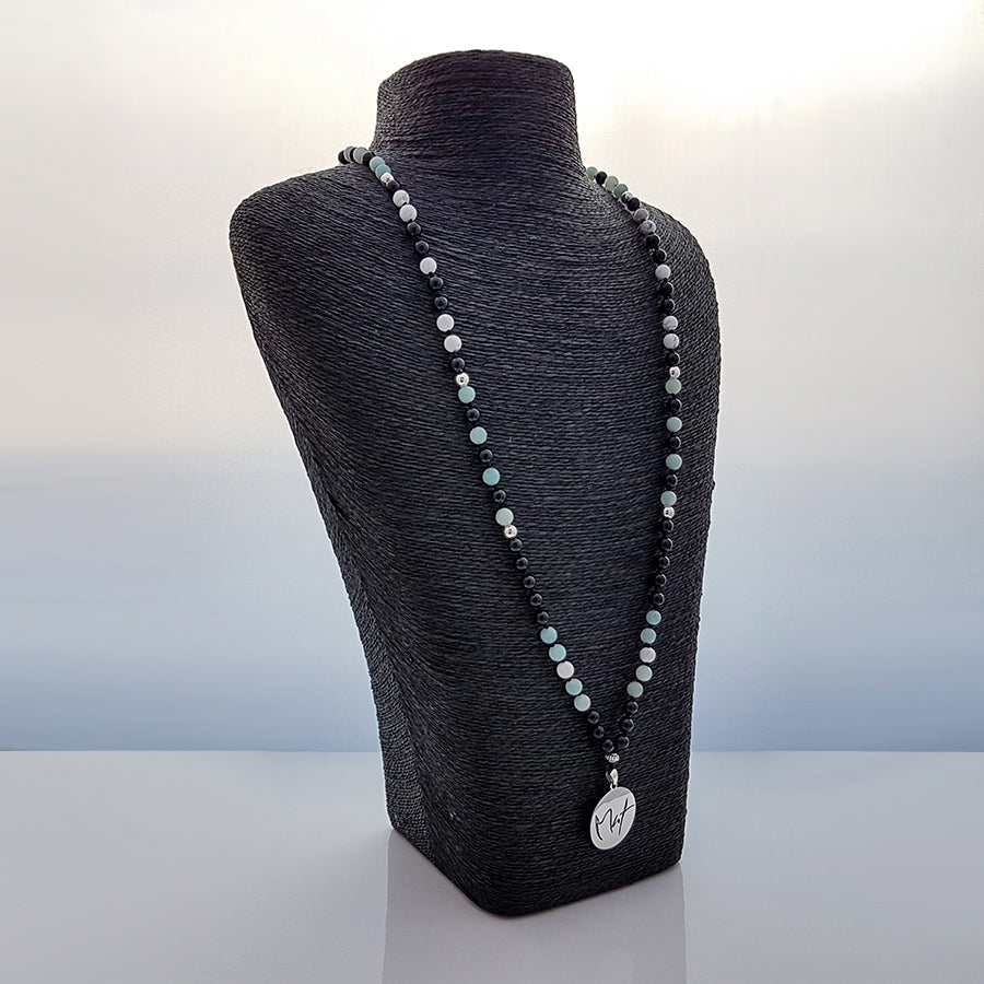 Mala-Kette Mut – Onyx, Howlith & Amazonit, handgemacht für Selbstvertrauen auf SignShop Tirol kaufen