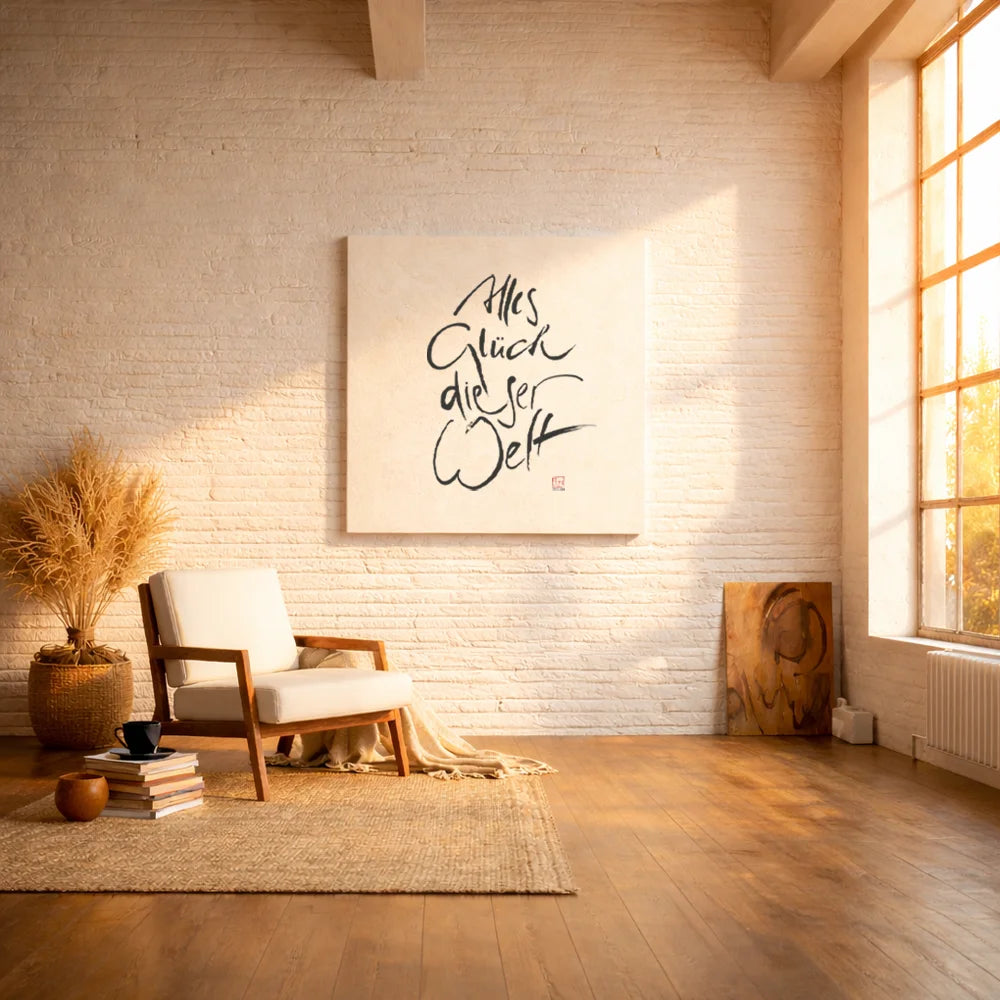 Handgemachte Leinwand „Alles Glück dieser Welt“ – Sign by Jwala® Originaldruck, hochwertige Wanddekoration, limitiertes Kunstwerk