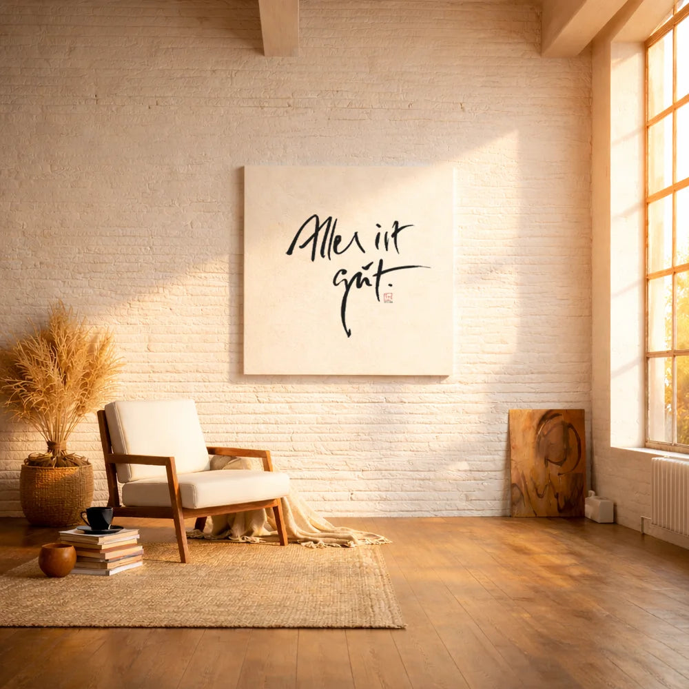 Handgemachte Leinwand „Alles ist gut“ – Originaldruck, Sign by Jwala®, inspirierende Wanddekoration, limitiertes Kunstwerk