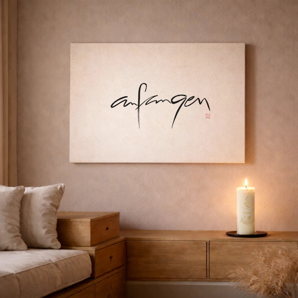 Exklusive Leinwand „Anfangen“ – Originaldruck von Sign by Jwala®, handgefertigte Wandkunst aus Tirol, Limited Edition
