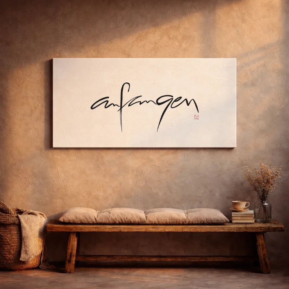 Handgemachte Leinwand „Anfangen“ – Originaldruck, Sign by Jwala®, inspirierende Wanddekoration, limitiertes Kunstwerk