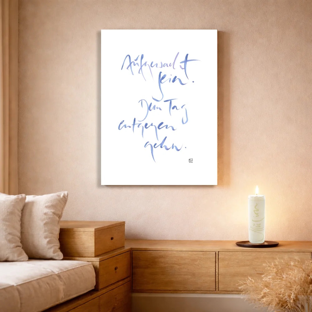 Originaldruck Leinwand „Aufgewacht sein.“ – SignShop.Tirol, einzigartige Wandkunst mit Fingerzeige Karte, handgemacht, wertvolles Geschenk für Achtsamkeit und Bewusstsein