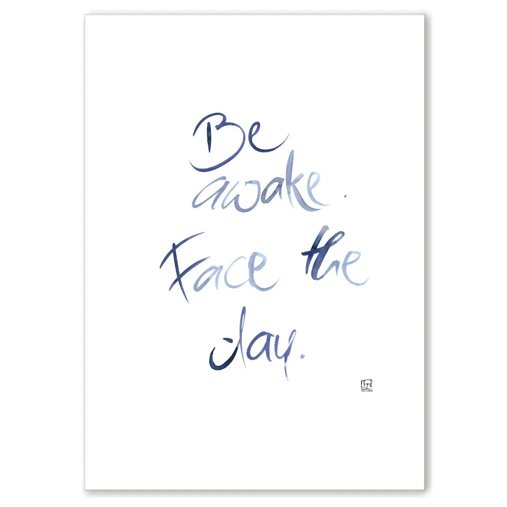 Premium Wandbild „Be awake. Face the day.“ – Sign by Jwala® Originaldruck mit Fingerzeige Karte, hochwertige Leinwand, spirituelle Kunst, Unikat aus Tirol