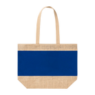 roße Strandtasche aus Jute und Baumwolle in Natur und Dunkelblau – Vorderseite