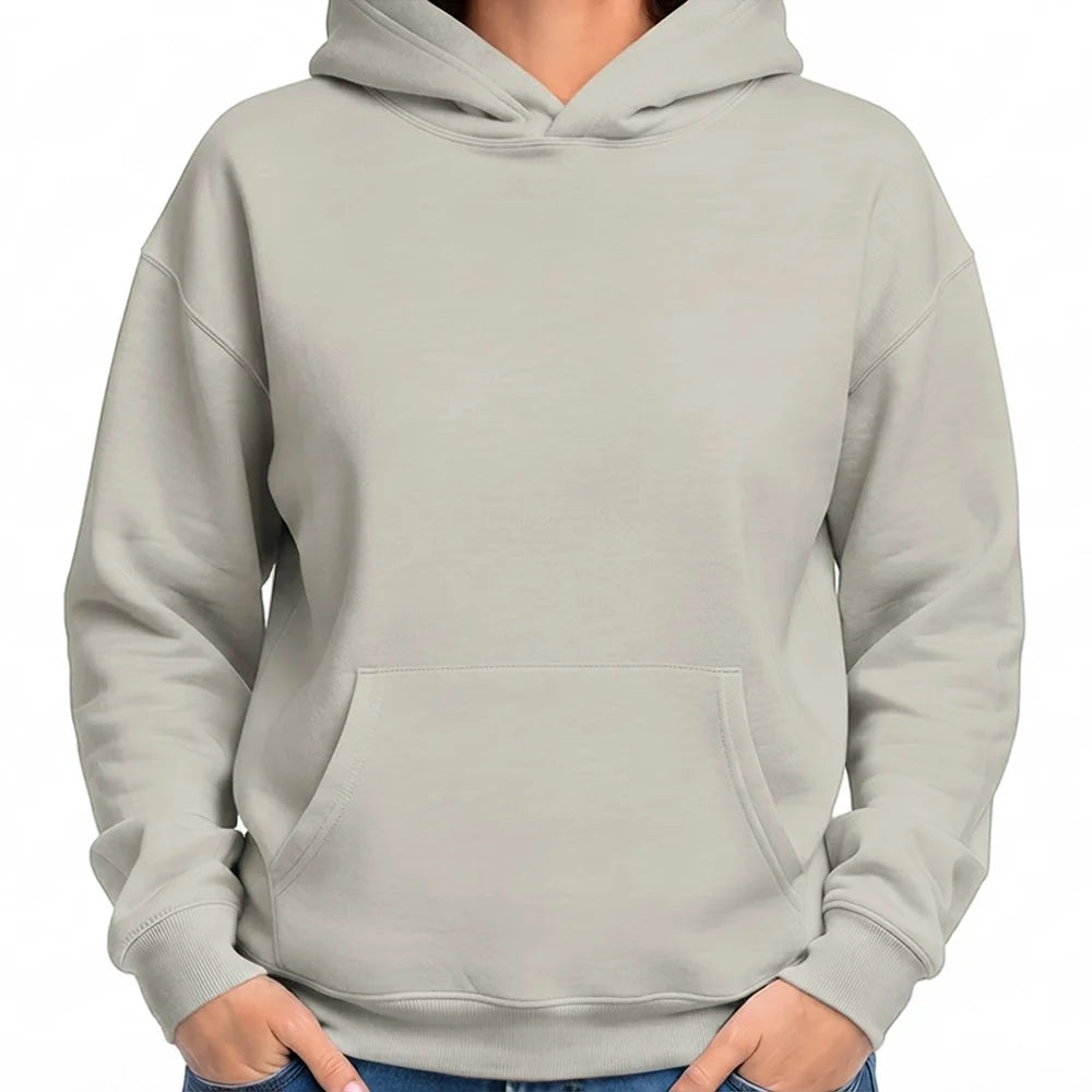 Schlichter, einfarbiger Kapuzenpullover in naturfarbenen Natural Raw ohne Sign mit Kängurutasche, ideal zum Bedrucken.