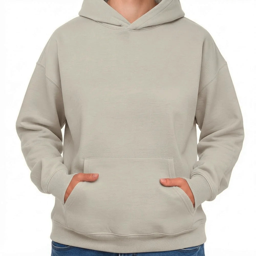 Oversized-Kapuzenpullover in naturfarbenen "Natural Raw" ohne Sign, perfekt geeignet für ein individuelles Textil-Signing.