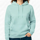 Unbedruckter Damen-Kapuzenpullover in Mintgrün bzw. Caribbean-Blue, ideal für ein individuelles Sign im Signshop Tirol.