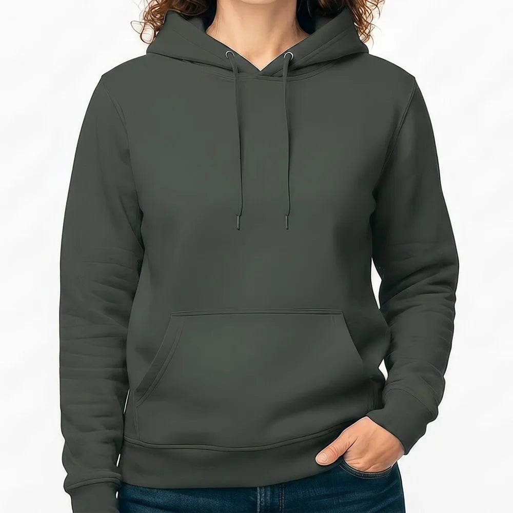 Einfarbiger Damen-Kapuzenpullover in Khaki , bereit für ein personalisiertes Sign vom Signshop Tirol.