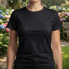 Schwarzes Damen-T-Shirt von Stanley/Stella aus bis zu 100 % gekämmter Bio-Baumwolle mit liebevoller spiritueller Botschaft