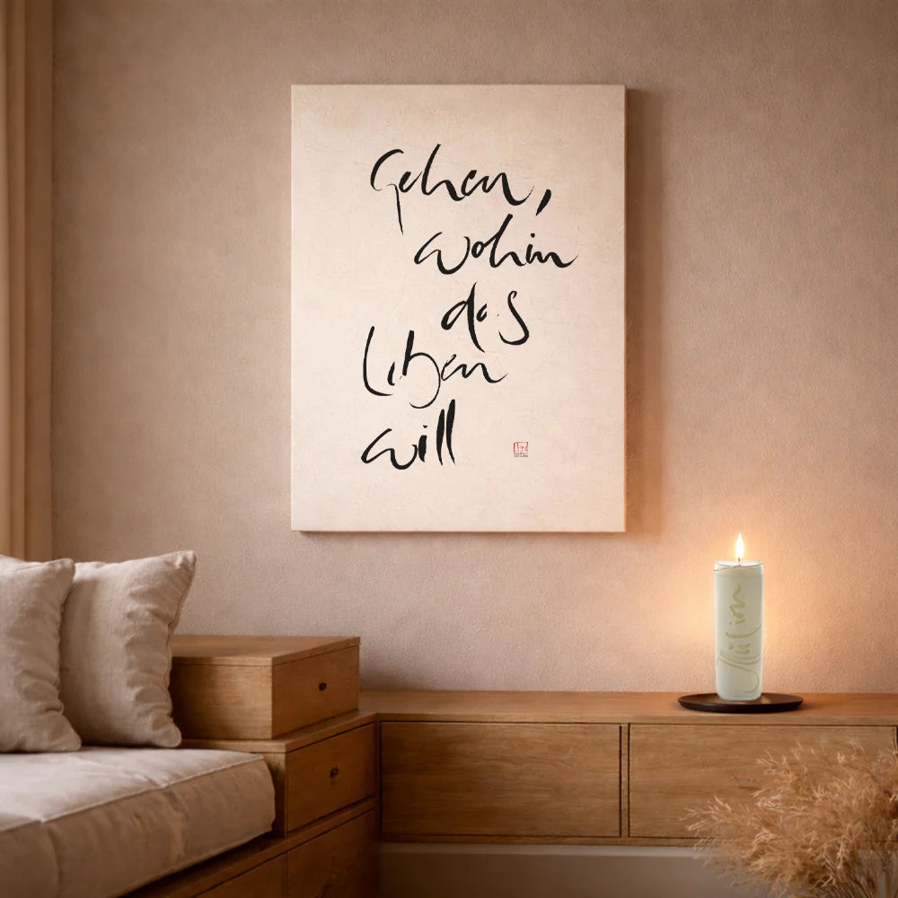 Handgemachte Leinwand „Gehen, wohin das Leben will“ – Originaldruck, Sign by Jwala®, inspirierende Wanddekoration, limitiertes Kunstwerk