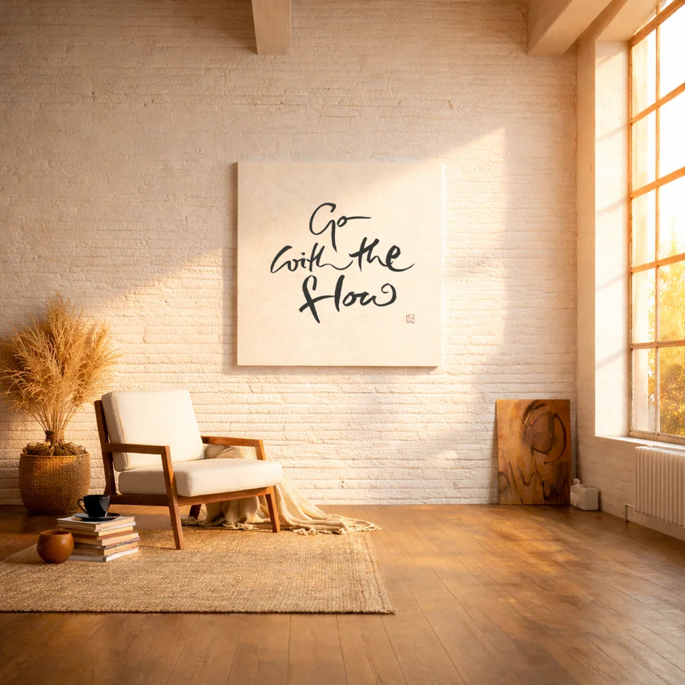 Handgemachtes Leinwandbild „Go with the flow“ – Originaldruck, Sign by Jwala®, inspirierende Wanddekoration, limitiertes Kunstwerk, wertvolles Geschenk für Verbundenheit