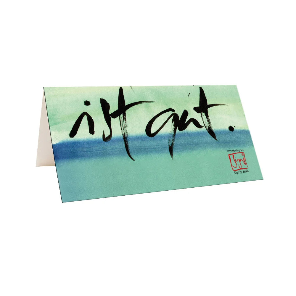 Luxuriöse, handgemachte Klappkarte „Alles ist gut“ personalisiert kaufen – Exklusive Grußkarte mit individueller Widmung und hochwertigem Design online im SignShop Tirol bestellen – Premium, einzigartige Karte als besondere Geschenkidee für anspruchsvolle Menschen