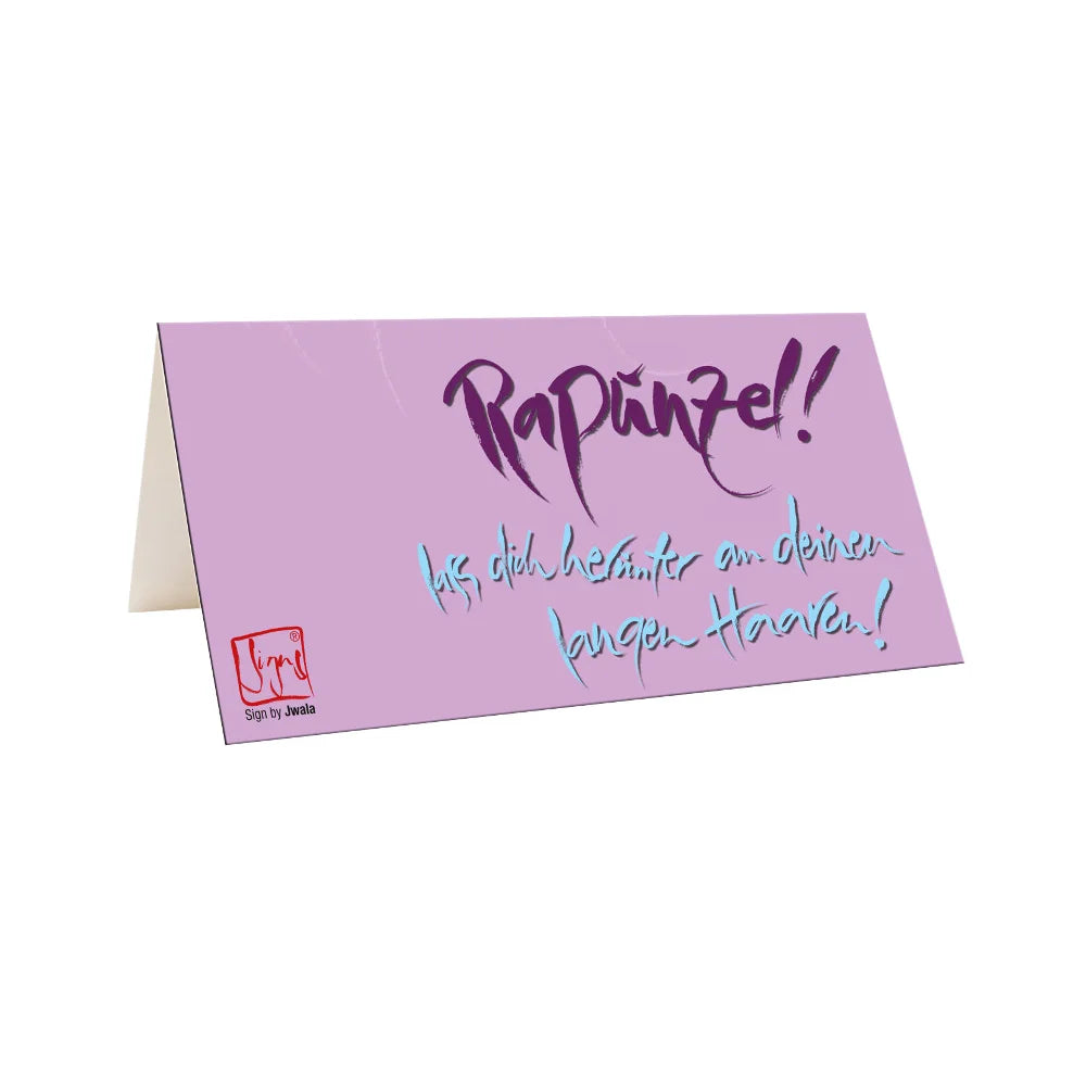 Luxuriöse, handgemachte Klappkarte „Rapunzel“ personalisiert kaufen – Exklusive Grußkarte mit individueller Widmung und hochwertigem Design online im SignShop Tirol bestellen – Premium, einzigartige Karte als besondere Geschenkidee für anspruchsvolle Menschen