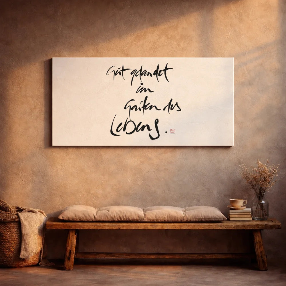 Inspirierendes Leinwandbild „Gut gelandet im Garten des Lebens“ – Sign by Jwala® Original, Limited Edition, hochwertige Kunst aus Tirol, Motivation für neue Wege
