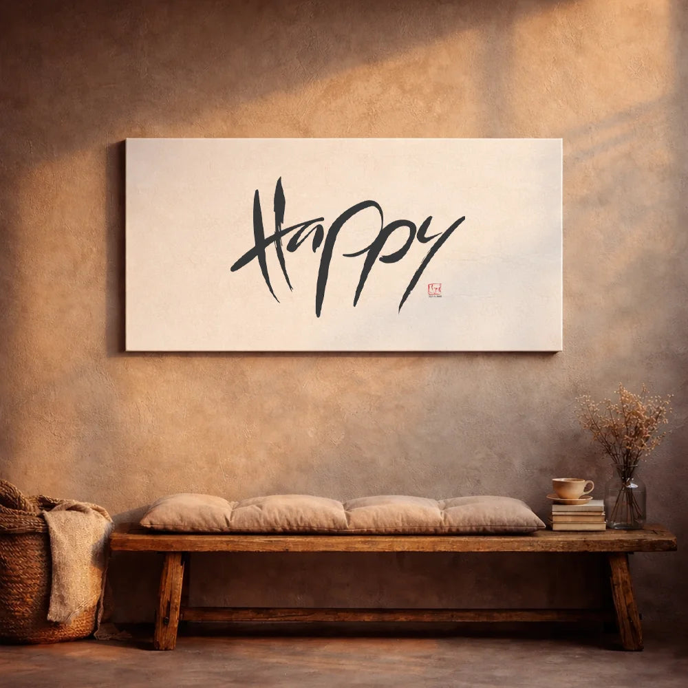 Originaldruck Leinwand „Happy“ – SignShop.Tirol, einzigartige Wandkunst, handgemacht, wertvolles Geschenk für Freude und Harmonie