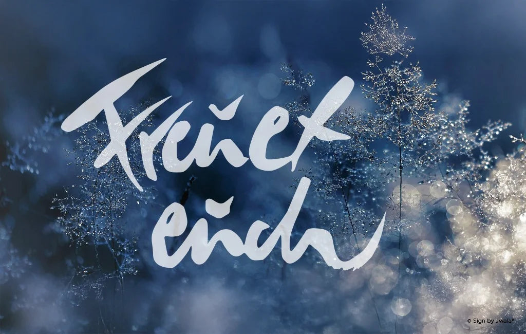 Schöne kreative Weihnachtskarten zum Beschriften mit der Botschaft „Freuet euch“ von Jwala aus dem Onlineshop SignShop Tirol – handgemacht, mit liebevoller Gestaltung, inspirierende Sprüche, festliche Grüße, Geschenkideen, Karten für Weihnachten, persönliche Weihnachtsbotschaften