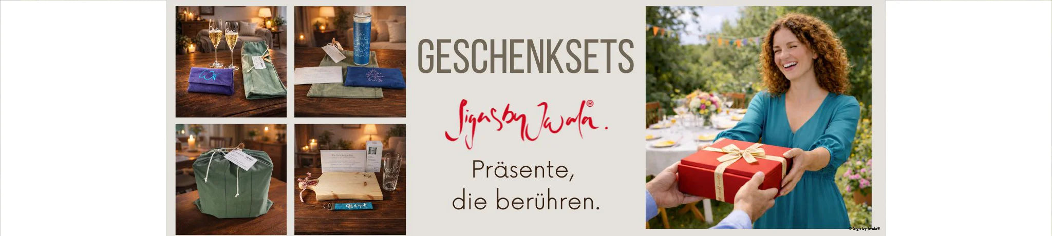 Edle Geschenksets mit Champagnergläsern, Kerzen und Augenkissen – Besondere Präsente, die das Herz berühren, online im SignShop Tirol entdecken und kaufen