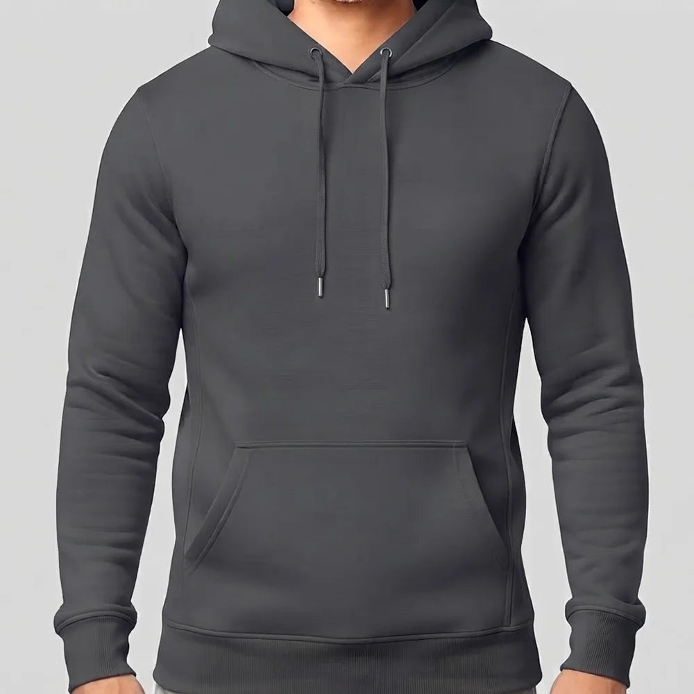Klassischer Herren-Kapuzenpullover in Anthrazit ohne Sign, perfekt geeignet für ein individuelles Textil-Signing.